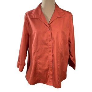 Chico's Women's No-Iron Stretch Top Blouse 3/4 Sleeve Burnt Orange Cotton Size 3